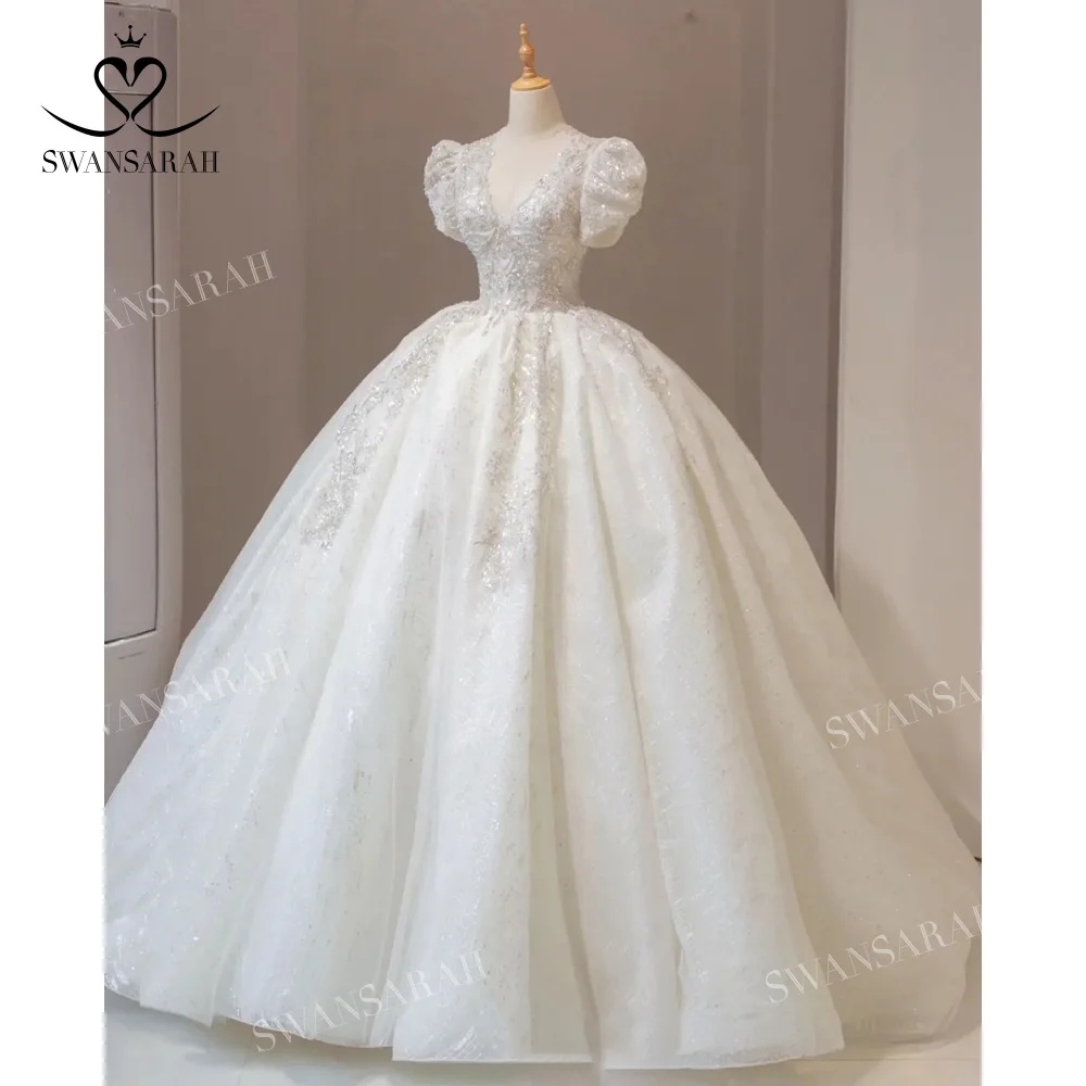 

Romantic Beaded Wedding Dress 2023 Bride Ball Gown Court Train Vintage Princess SwanSarah XH204 Plus Size Vestido De Novia
