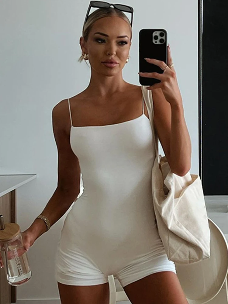 

Sexy Backless Bodycon Playsuits Short Jumpsuits Women Casual Fitness Rompers 2023 Y2K Shorts Activity Overalls Black White Gray