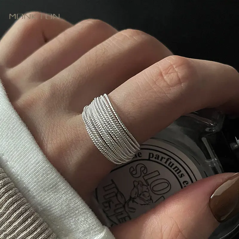 

Monkton Unique Lines Ring For Women Jewelry Finger Adjustable Open Vintage Ring For Party Birthday Gift