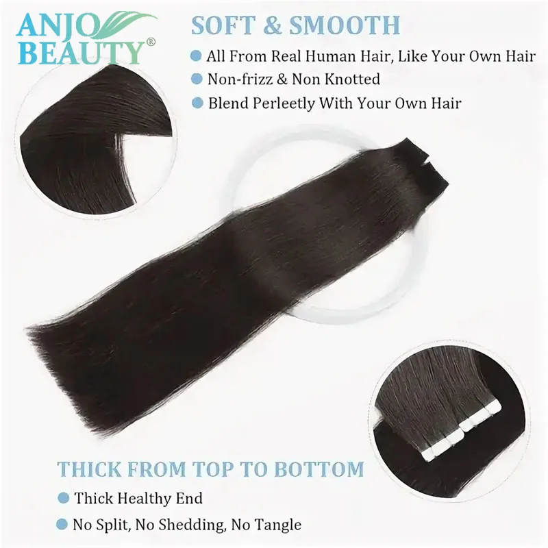 Фото 14-28in Straight Clip-in Hair Extensions 100% Remy Human Hair 20pcs/pack Natural Black/Brown/Blonde Heat Resistant Hairpiece №3