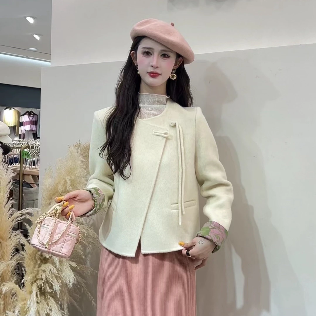 00% ультратонкое шерстяное новое китайское двустороннее короткое пальто из