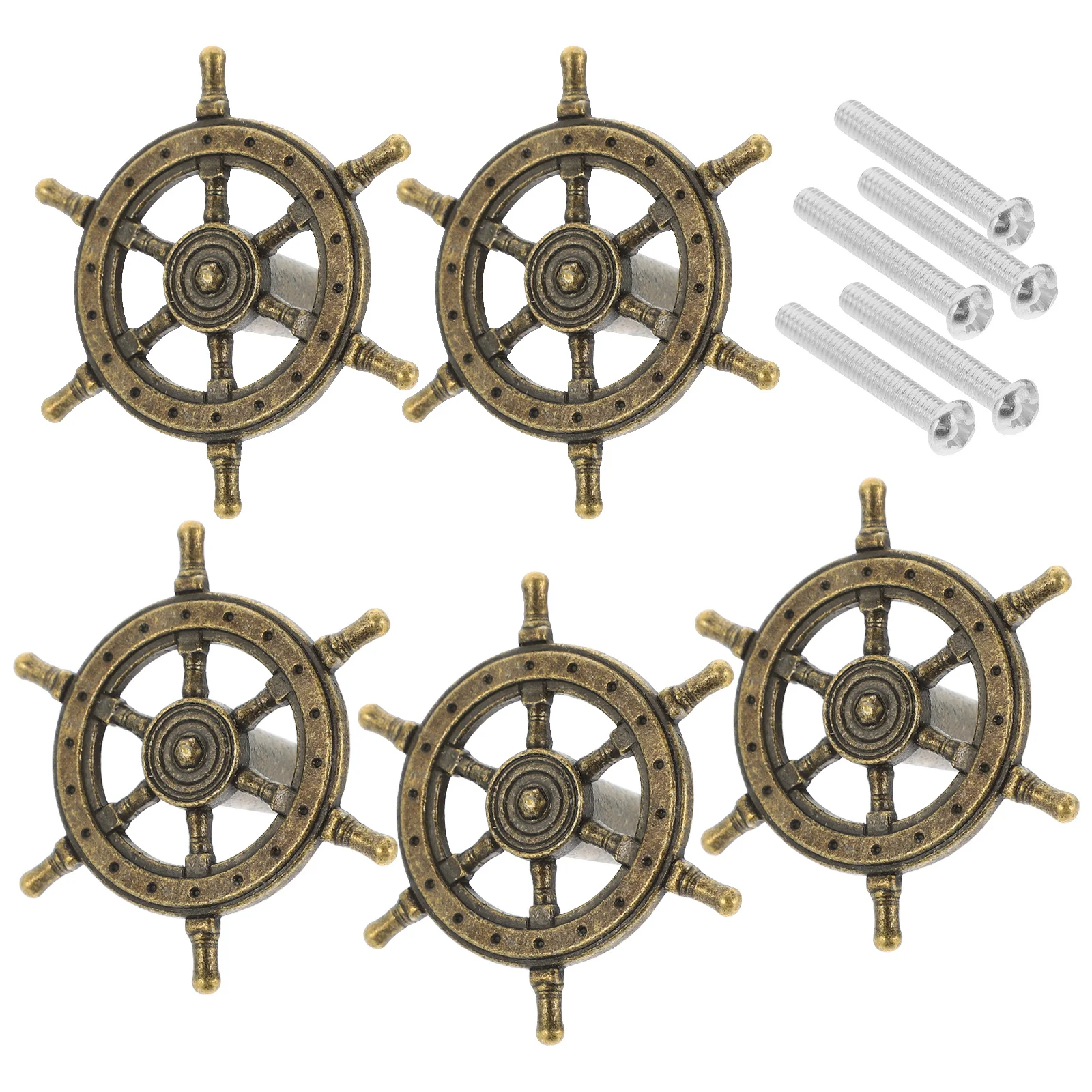 5Pcs Drawer Pull Handle Ocean Nautical Ships Wheel Dresser Knob for Wardrobe