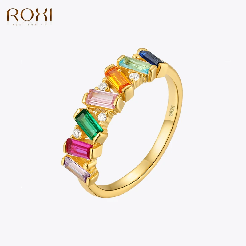 

ROXI Colorful Crystal Gold Color Rings for Women 2022 Couple Rings Jewelry Square Stone Finger Rings For Party Anillos