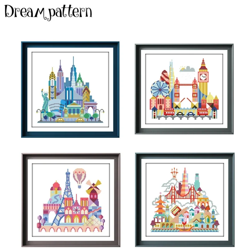 Набор для вышивки крестиком Лондон Париж Нью-Йорк с мультяшным рисунком 18 карат 14