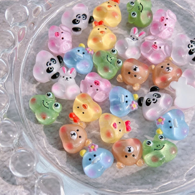 

10pcs new cartoon nail accessories big cheeksun cute pig frog bunny chick bear 3d resin nail art decorations