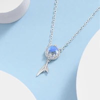 s925 sterling silver glazed stone fishtail necklace female simple small design clavicle chain pendant women