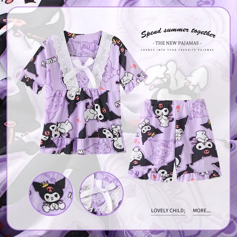 

Kawaii Kuromi Pajama Set My Melody Cinnamoroll Cute Cartoon Anime Children Homewear Sleepwear Clothes Summer Nightwear Kids Gift