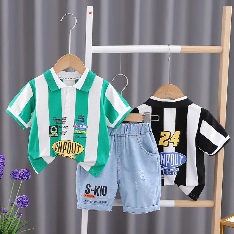 

New Summer Children Boys Clothing Kids Cartoon Cotton T-Shirt Denim Shorts 2Pcs/Set Toddler Sport Suits Baby Tracksuits 0-5Years