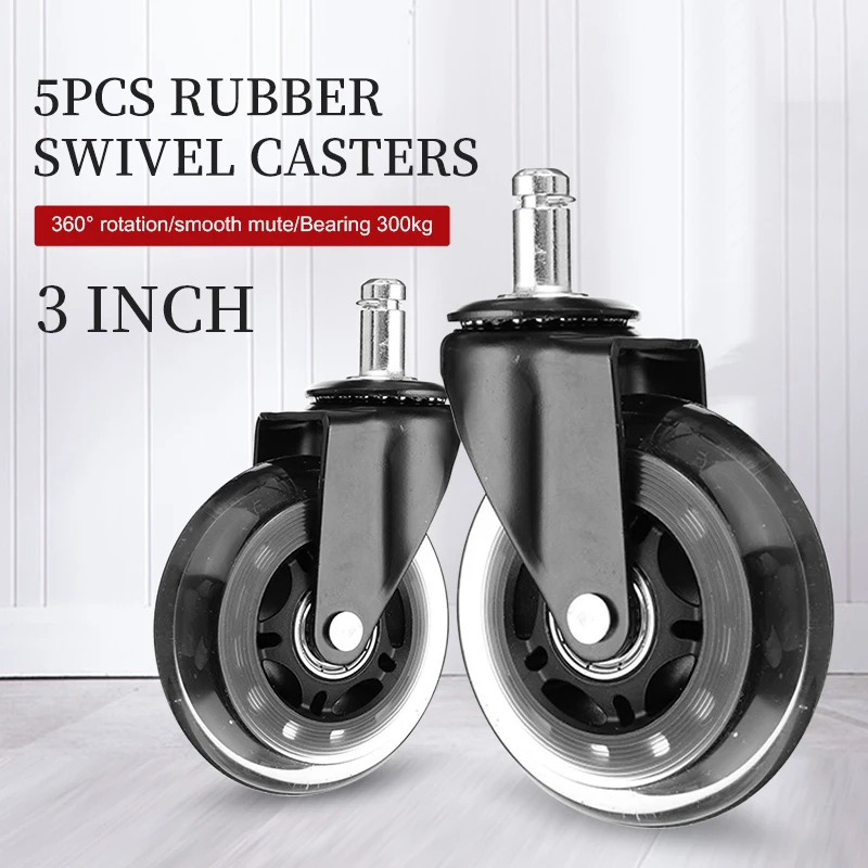 

5Pcs 3 Inch 360° Swivel Rubber Mute Wheel Universal Office Chair Caster Replacement Caster Rubber Safe Roller Furniture Hardware