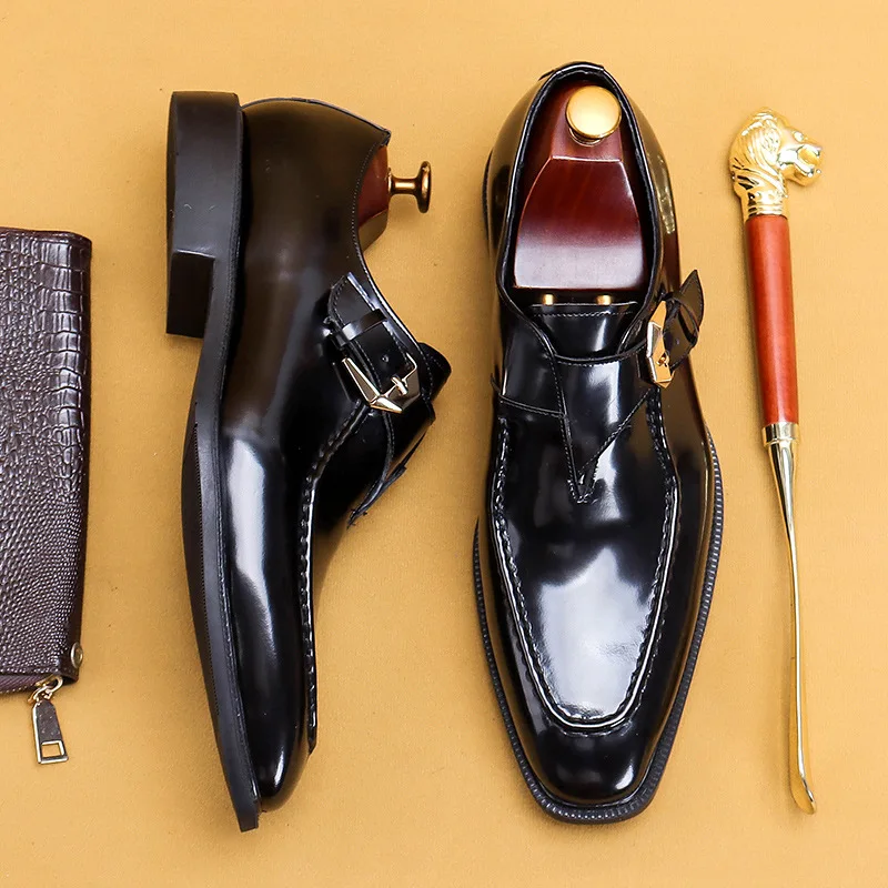 

Mens Loafers Shoes 2022 Monk Strap Luxurious Formal Shoes Genuine Leather Casual Oxford Man Shoes Wedding Dress Mens Shoe Black