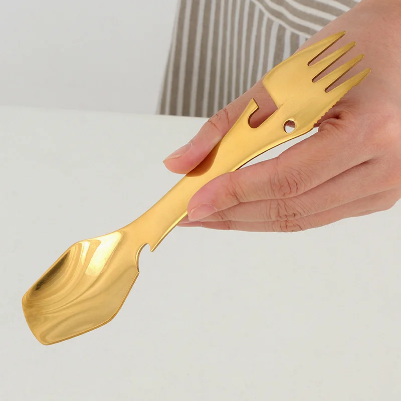 

Bottle Opener Travel Cutlery Kitchen Tool Stainless Steel Fork Spoon Knife Creative Multi-Functional Camping Tableware