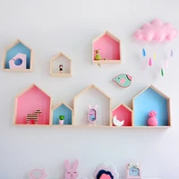 3pcs wall mounted shelves wooden house shaped floating shelf childrens bedroom nursery room decorations wall organizer