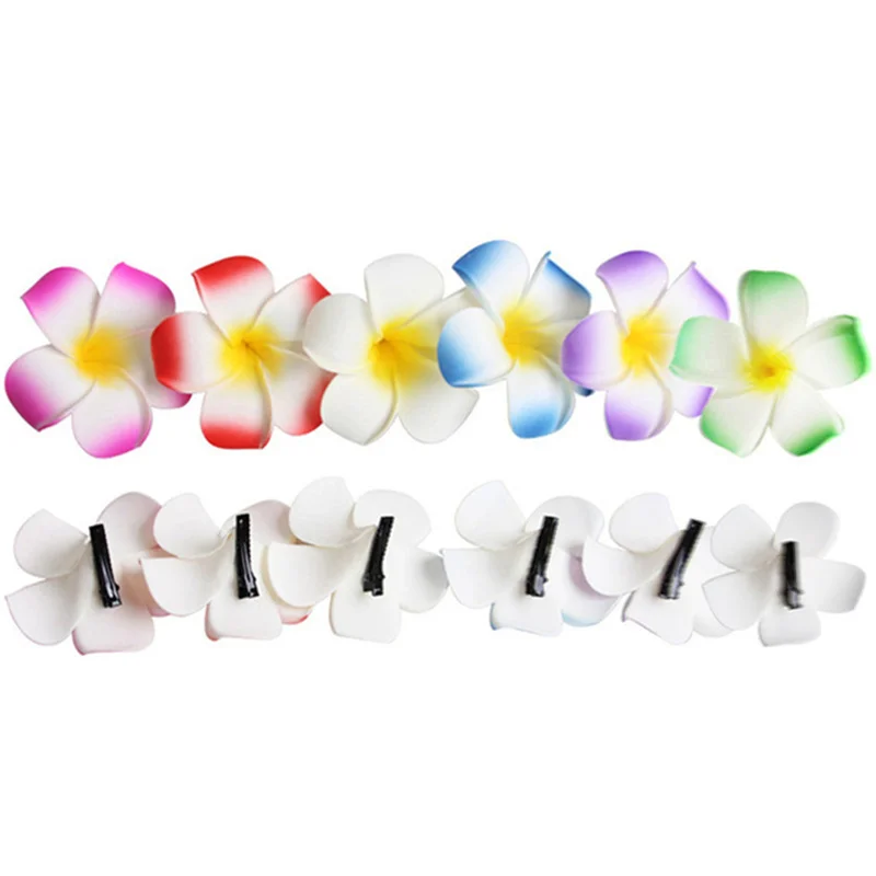 12pcs/lot Hawaii Plumeria Hair Clips Boho Foam Flower, Hibiscus Barrette for Beach Party Wedding Cosplay Handmade Accessory