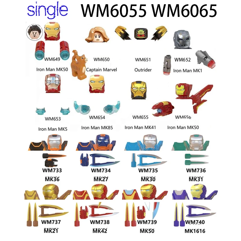 WM6055 WM6065 один кирпич игрушка железные герои фильмы серия мини-кубики Мультяшные