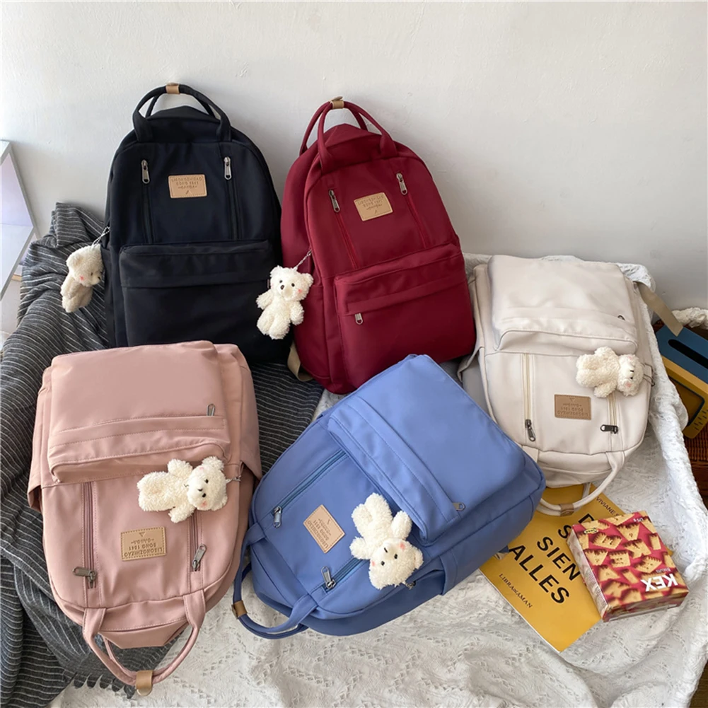 

Preppy Style School Bags for Teenage Girls Casual Nylon Women Backpack Solid Colors Large Capacity Female Daily Travel Rucksack