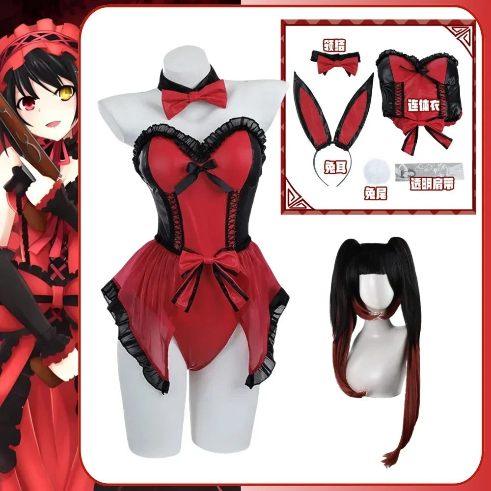 Фото DATE A LIVE Tokisaki Kurumi Косплей Костюм Парик Винно Красная Юбка Банни Девушка Кошмар Хэллоуин Карнавальная Вечеринка Одежда 2025 №1