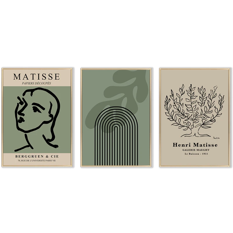 

Matisse Abstract Lines Woman Leaf Canvas Print Paintings Green Nordic Posters Modern Wall Art Pictures for Living Room Bedroom
