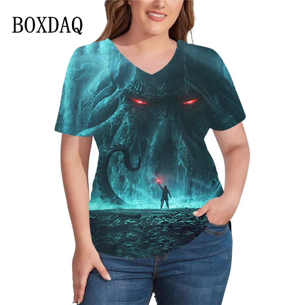 

Футболка женская оверсайз с коротким рукавом и V-образным вырезом