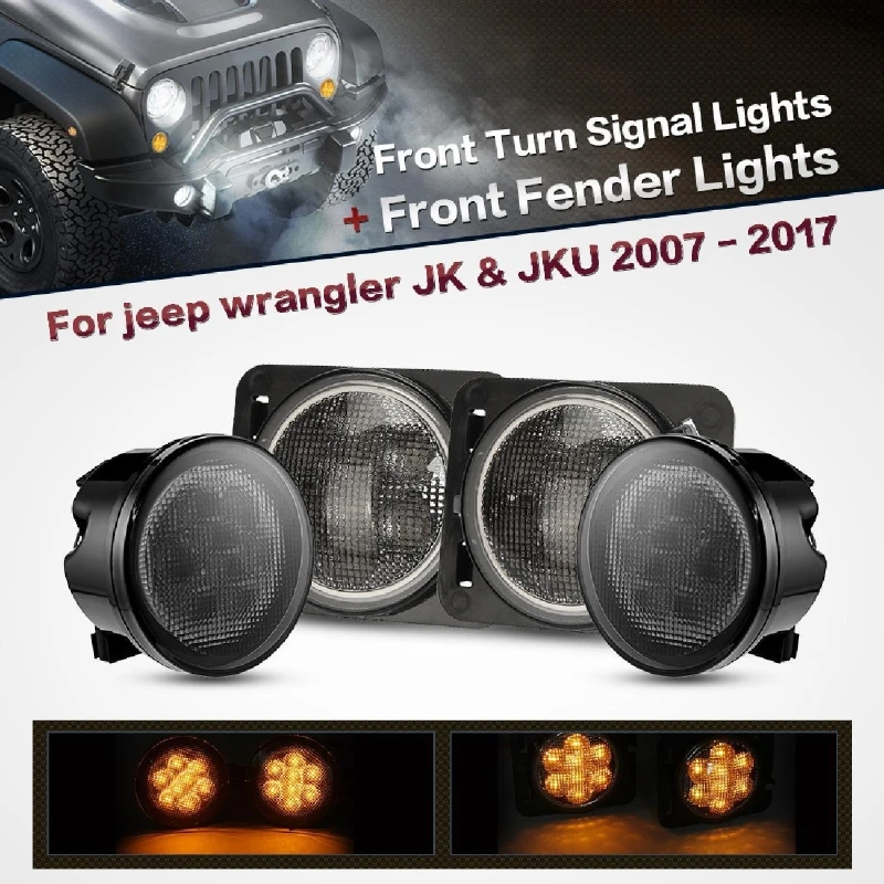 

LED Turn Signal/Fender Flares Side Light Smoke Lens for Jeep Wrangler JK 2007-2017