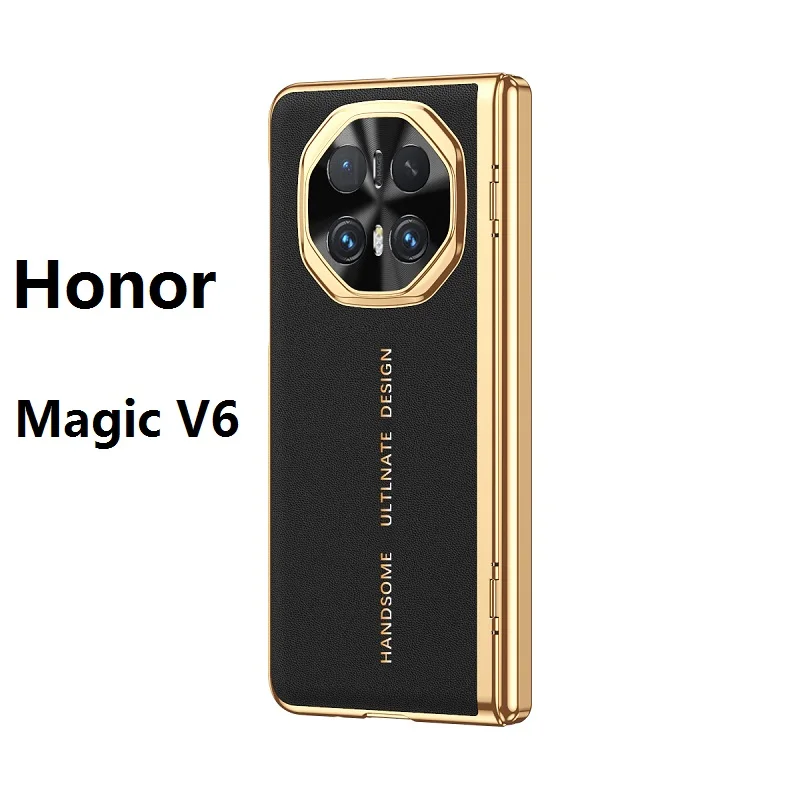 Фото Высококачественный кожаный чехол для Honor Magic V6 V5 V3 с пружинным шарниром и защитным стеклом для экрана телефона. №1