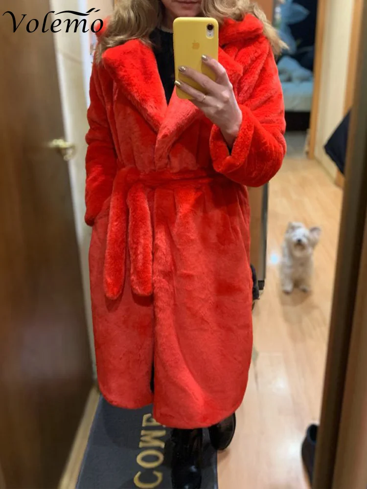Winter Women High Quality Faux Rabbit Fur Coat Luxury Long Fur Coat Loose Lapel OverCoat Thick Warm Plus Size Female Plush Coats
