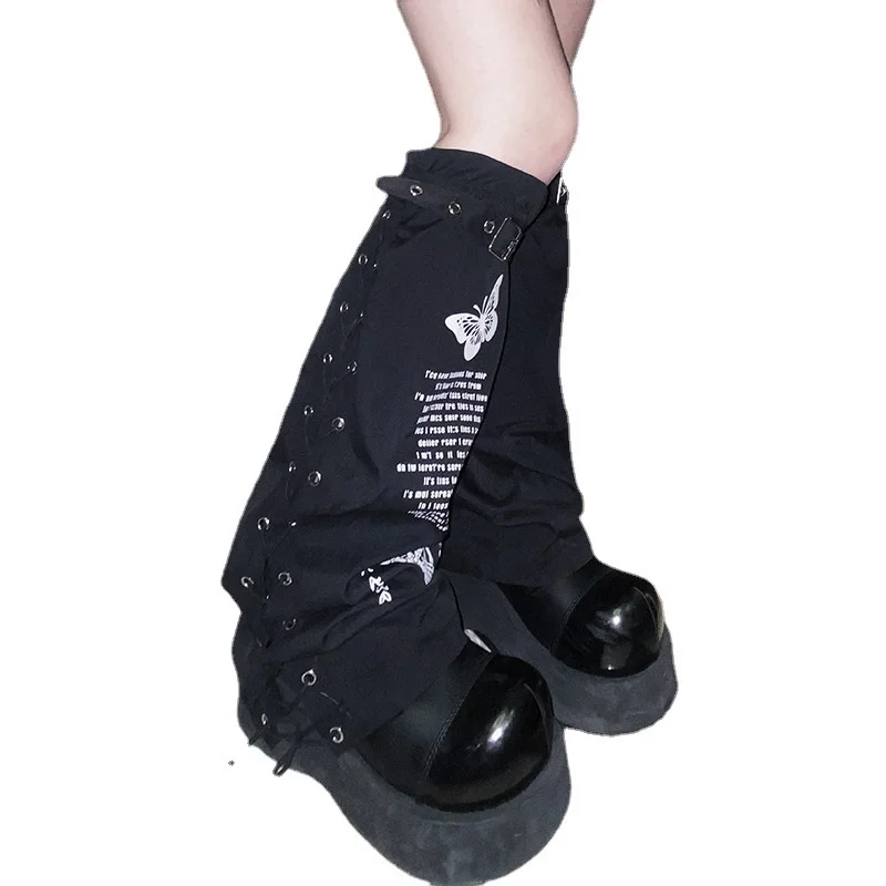 2022 Fashion Women Goth Long Sock Gothic Style One Side Buckle Printing Patchwork Slim Gothic Style Ladies Long Socks For Autumn