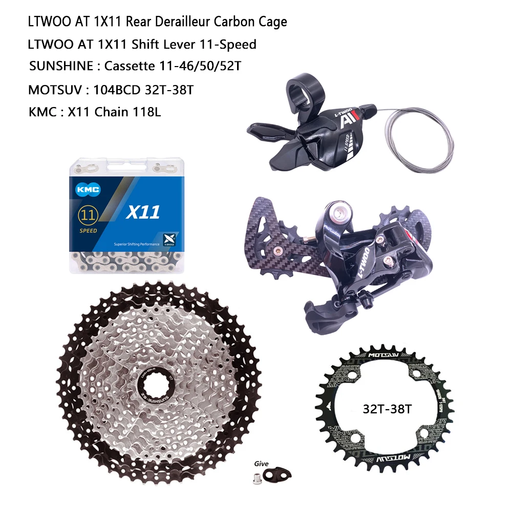 

LTWOO AT11 Speed Rear Derailleur MTB Cassette Kit Include Sunshine 11S 46/50/52T Freewheel KMC X11 Chain 104BCD 32-38Tchain Ring