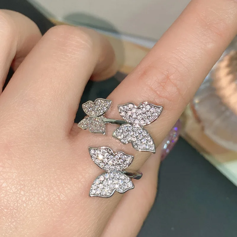 

Fashion Full Micro Cubic Zirconia Butterfly Open Rings for Girl Trendy Crystal Finger Hoop Adjust Ring Party Women Jewelry Gifts