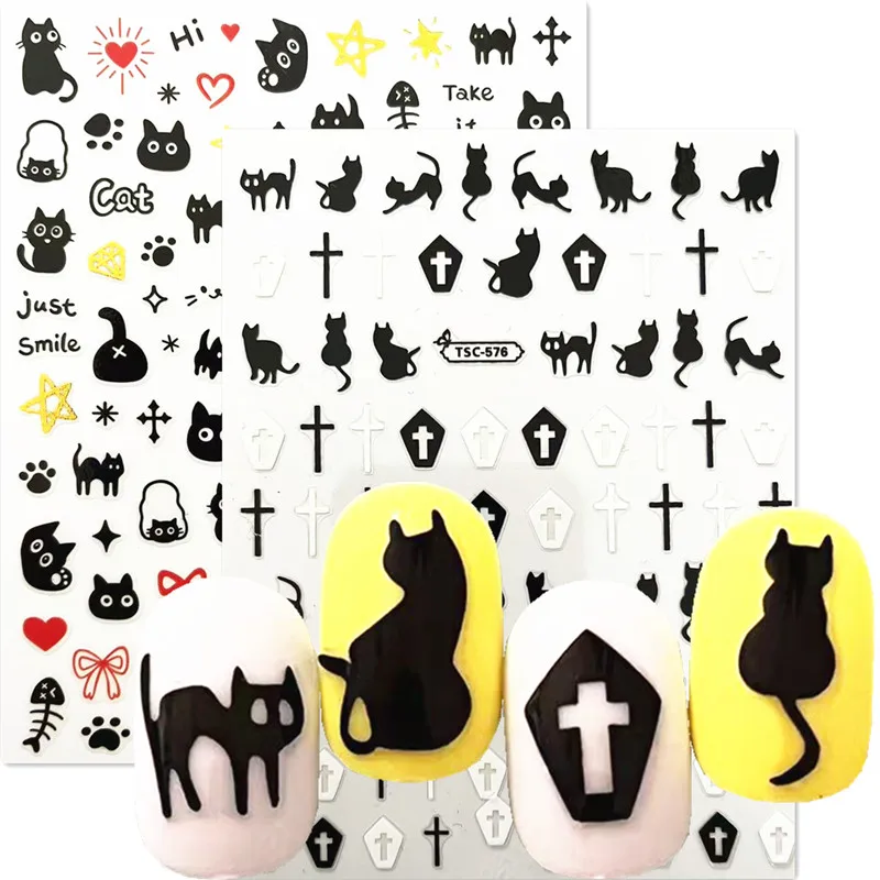 Новейший черный белый золотой дизайн с кошками самоклеящаяся 3D наклейка слайдер