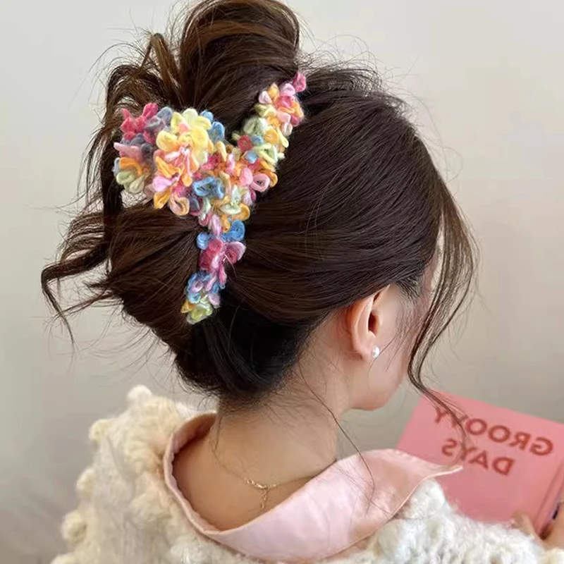 Новые красочные заколки для волос женские плюшевые из смолы с облаками большие