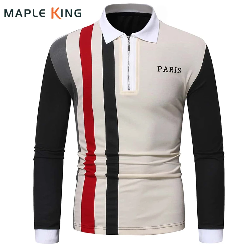 

Мужские рубашки-поло с длинным рукавом 2022 роскошная дизайнерская одежда пэчворк цветные полосы мужские на молнии социальные Поло рубашка д...