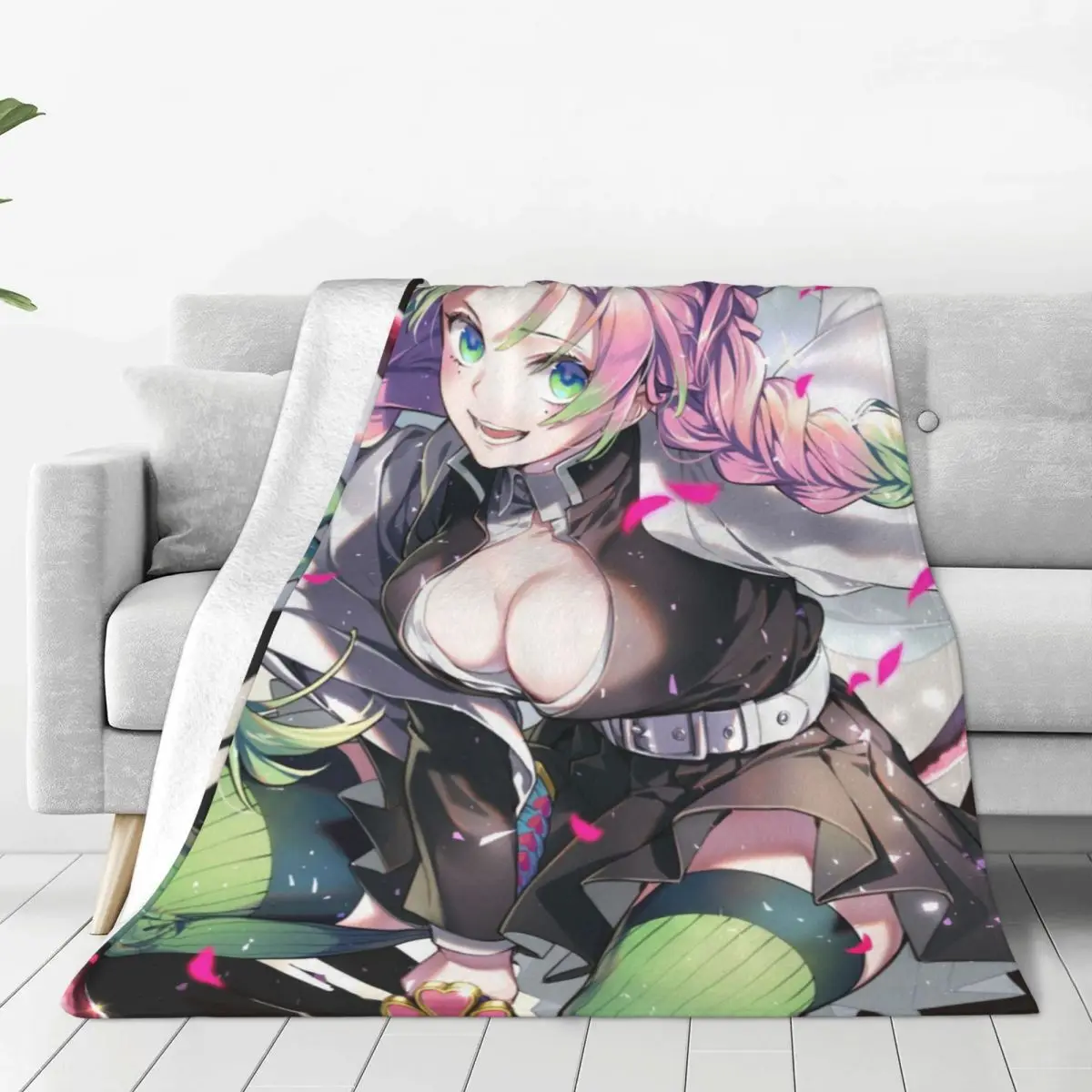 

Вязаное одеяло Kanroji Mitsuri, рассекающее демонов, киметасу, аниме плед, летнее одеяло с принтом кондиционера