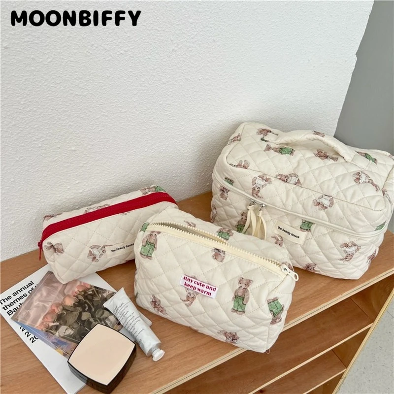

Cute Rabbit Cosmetic Bag Korean Quilted Makeup Box Women Portable Make Up Travel Bag Large Zipper Beauty Case Cosmetic Pouch Bag