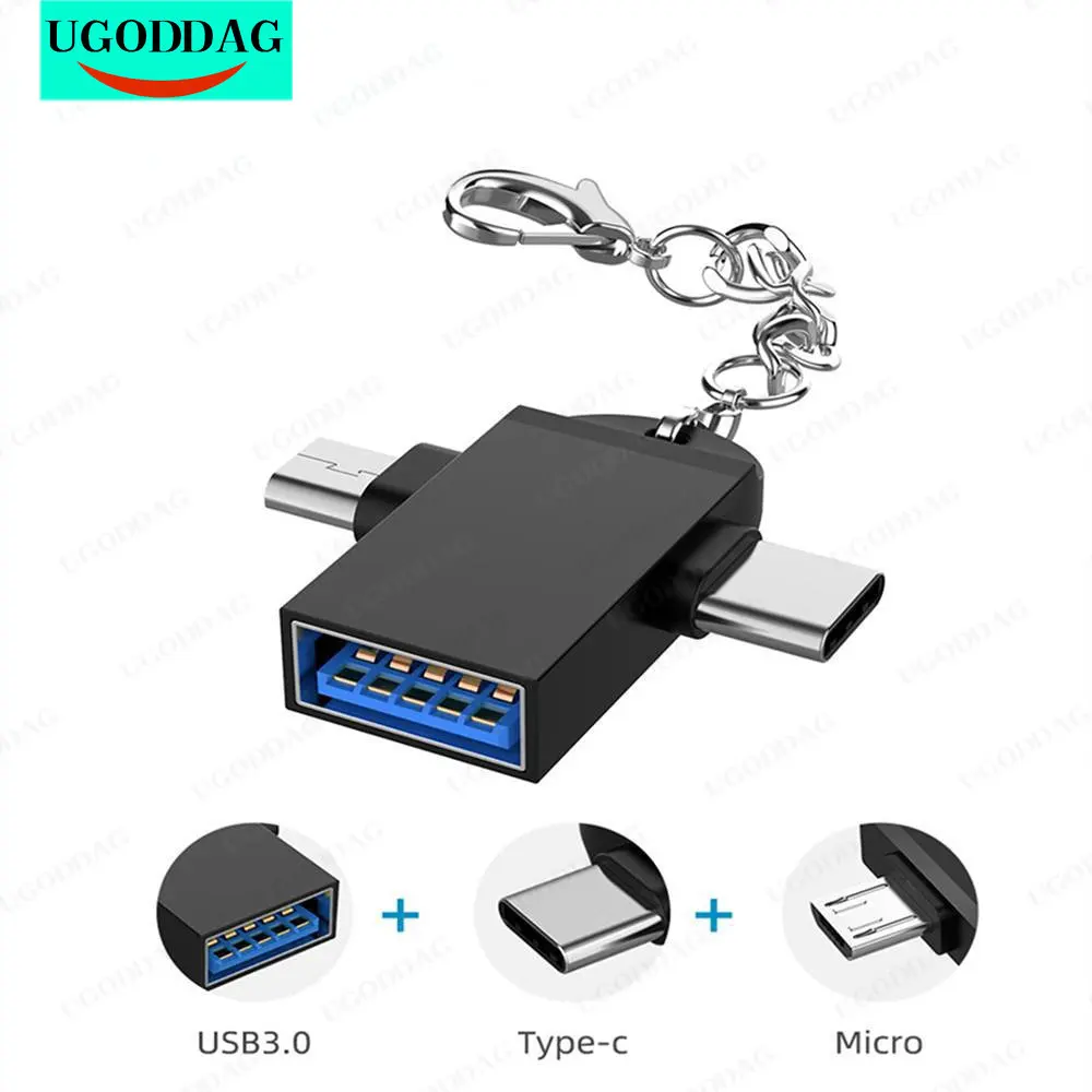 

Адаптер OTG 2 в 1, Переходник USB 3,0 «мама»-Micro USB «папа» и «папа» USB C «папа» из алюминиевого сплава на Переходник Go