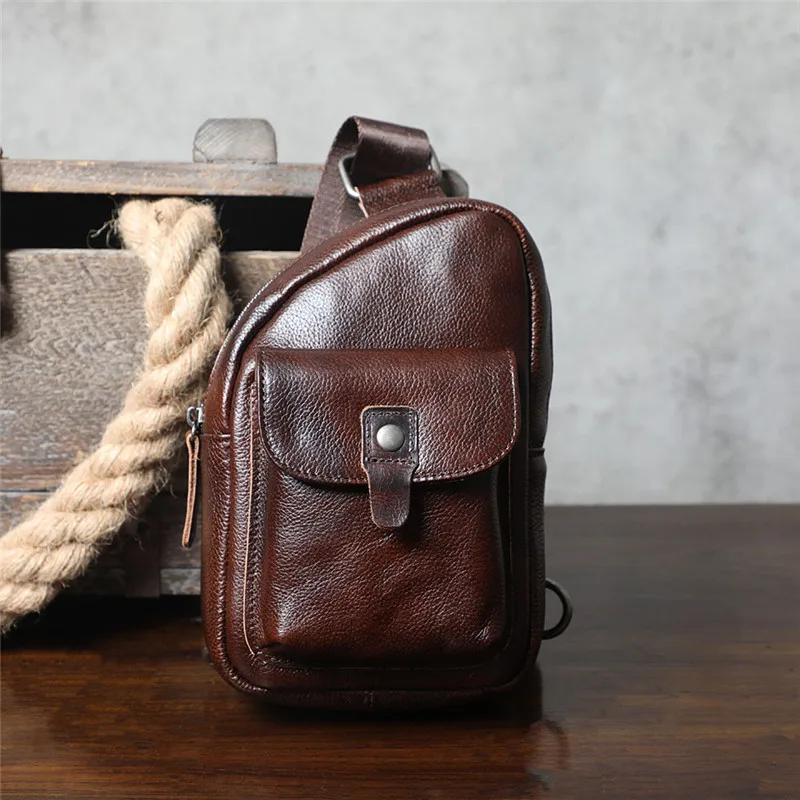 Vintage fashion designer top cowhide men's mini breast bag daily outdoor organizer genuine leather youth sports crossbody bag