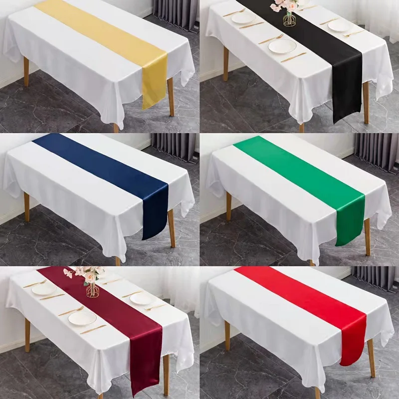 

10pc Satin Table Runners Solid Color Table Runner For Dining Table Christmas Wedding Decoration Red chemble mariage 30*275cm