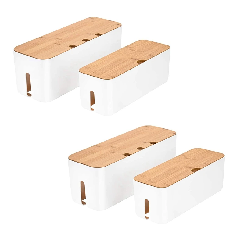 

Cable Management Box Organizer for Cords, Computer USB-Hub, TV to Cover and Conceal Power Strips, Etc.-Set Of 4 White