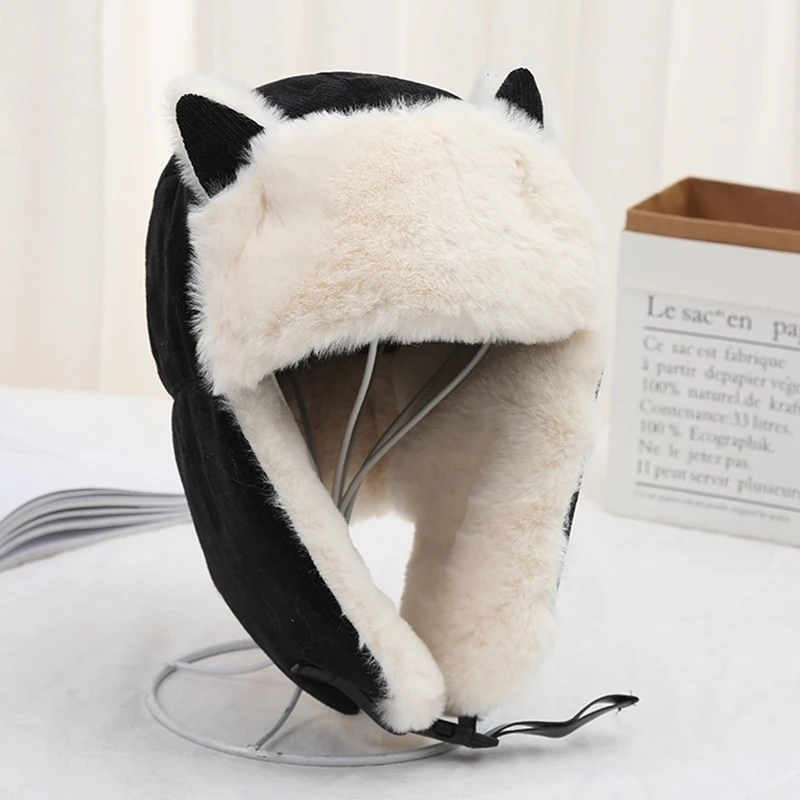 

2023 Women Warm Earmuffs Thicken Ear-flapped Hat Winter Cold-proof Warm Cotton Hat Cat Ears Cap Winter Russian Hat