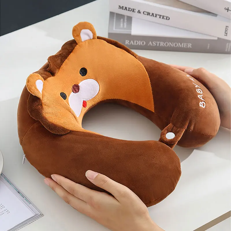 

Cute Lion Cartoon U-shaped Airplane Pillow Home Travel PP Cotton Plush Neck Pillow for Nap Animal Pillow Headrest Cushion