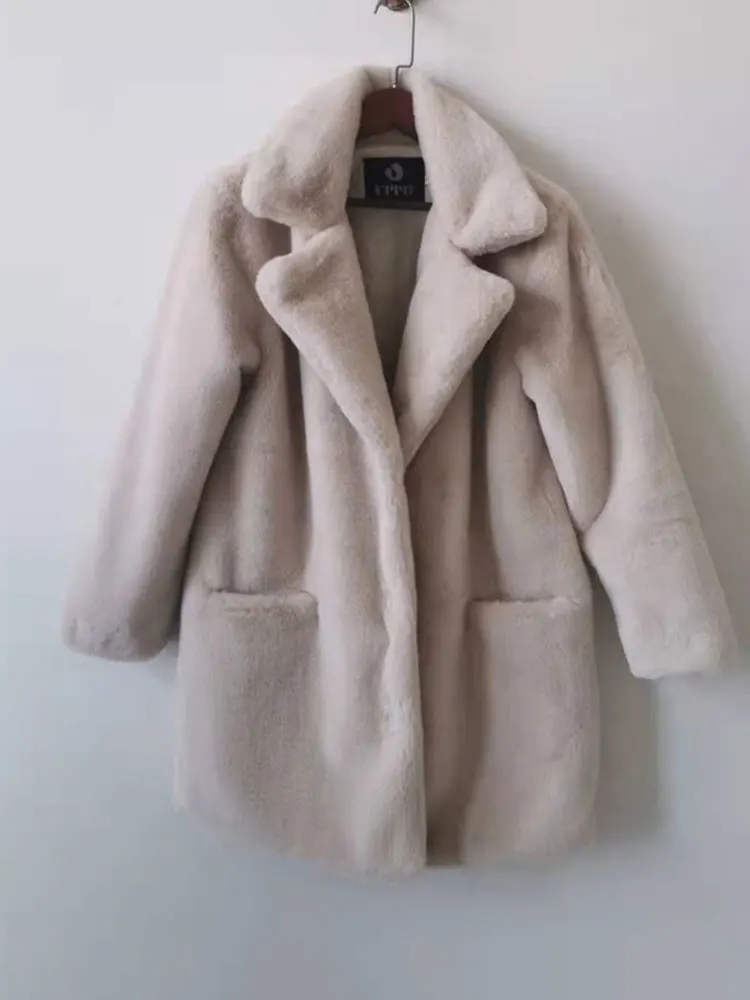 Women Winter Warm Faux Fur Coat Thick Women Middle -Long Overcoat Turn Down Collar Women Warm Female 2022 New