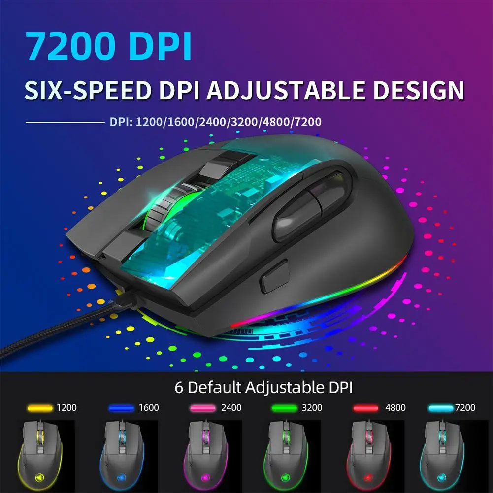 

A905 Wired Mouse Rgb Backlight 7200dpi Six-speed Adjustable 8d Gaming Office Mouse