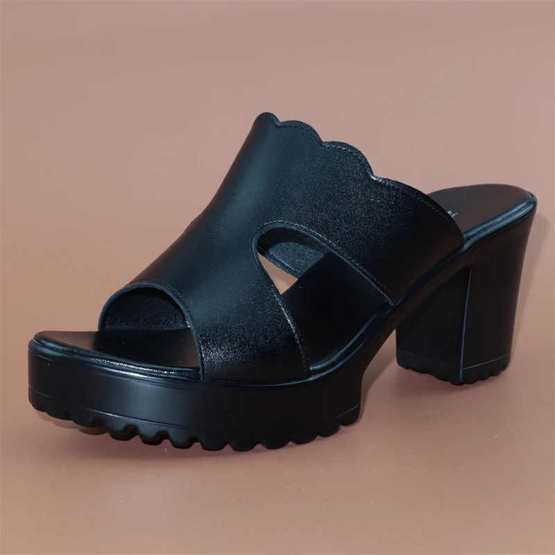 

32 33 43 Block Heel Wedges Platform Slippers Women Summer 2022 Leather Slippers High Heels Slides Ladies Slipper Flip Flops