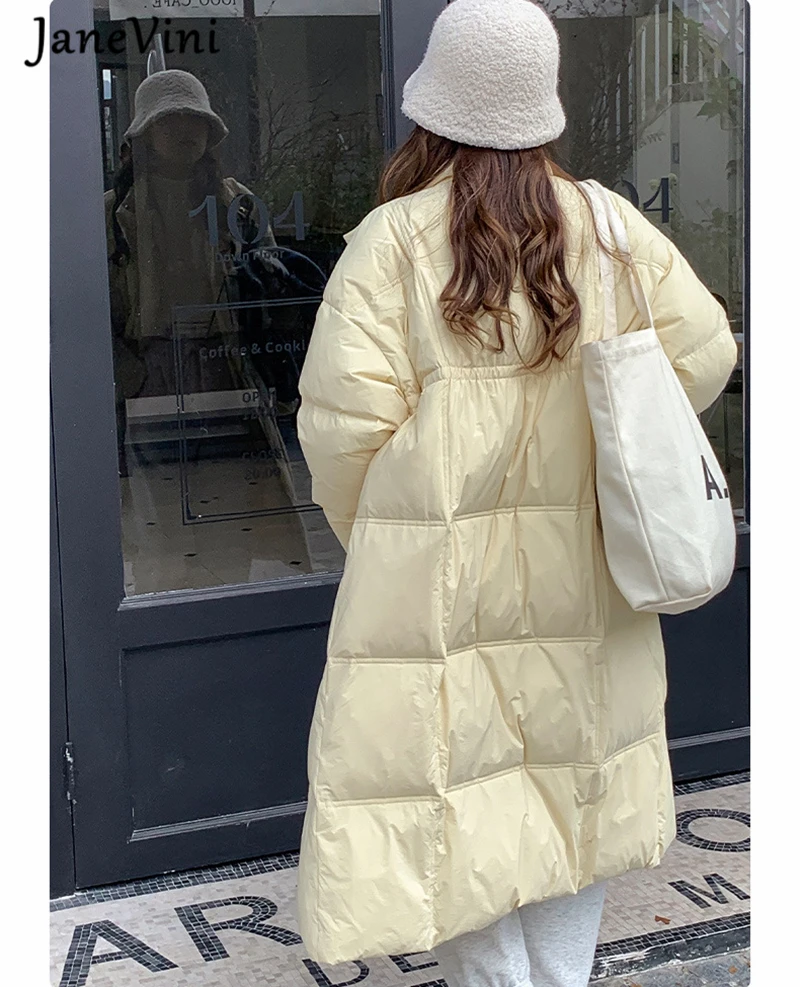 JaneVini New Solid Down Jacket Long Straight Winter Coat Casual Women Clothes Stylish Winter Thick Loose Coats Female Outerwear