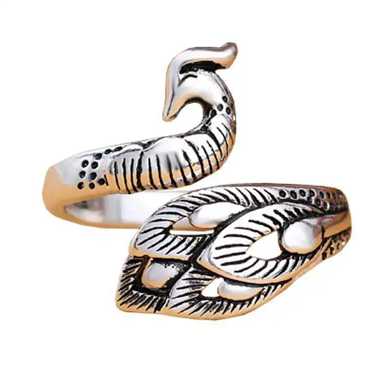 

Retro three-dimensional peacock personality opening ring female