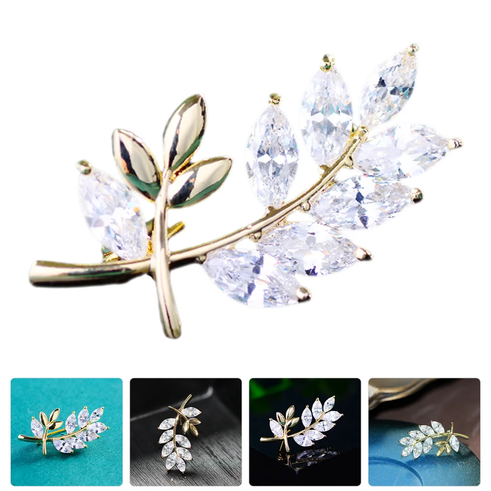 

Wedding Boquets Flowers Double Leaf Branch Brooch Brooches Women Badge 3.3x1.9cm Pin Stereo Zirconia Ladies