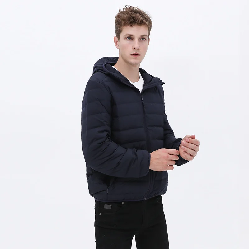 Down Jacket Men's New Seamless European and American Lightweight Hooded Seamless All-in-one Woven Jacket Multi Size Fashion