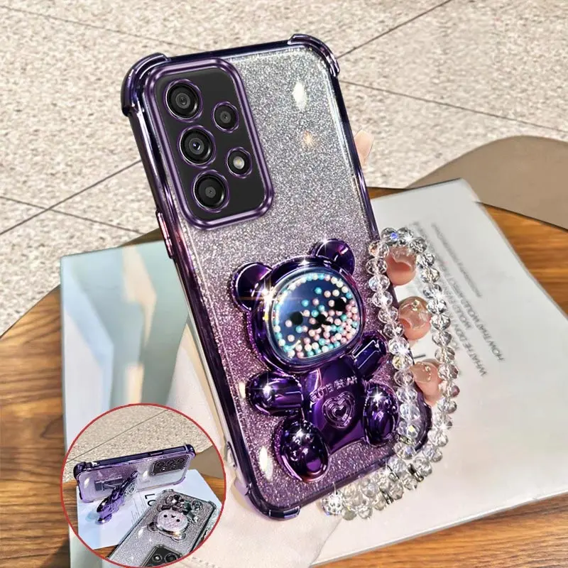 Фото Чехол для телефона Samsung A54 A55 A26 A34 A32 A25 A36 A33 A52 A35 A73 A56 A51 A32 с креплением-держателем и позолоченным ремешком Pretty Bear №5