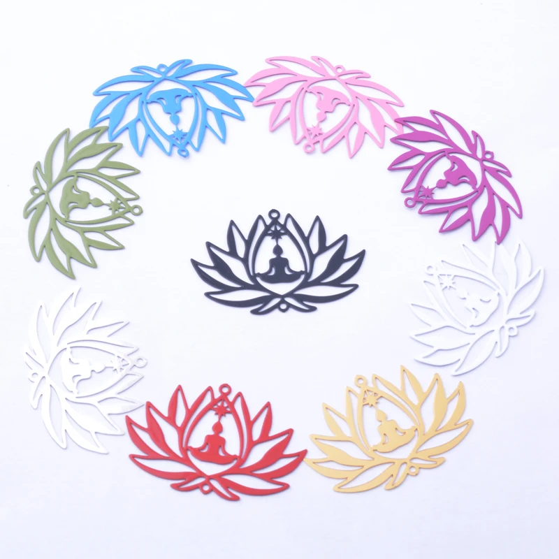 

30pcs/lot AD3337 38*25mm Brass Flower Lotus Charms Connector Colorful Jewelry Earring Materials