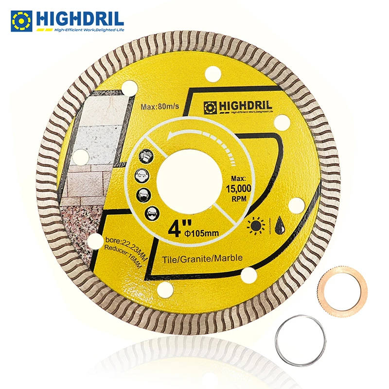 

HIGHDRIL 1pc Dia105mm/4inch Diamond Ultrathin S Ripple Saw Blade Cutting Disc Effecient For Ceramic Stone Tile Granite Marble