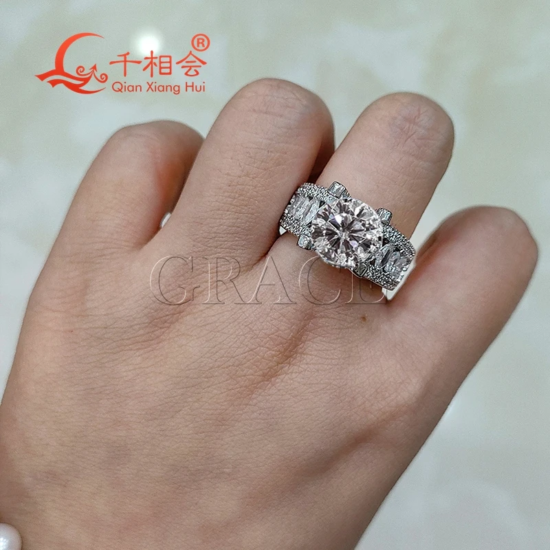 4ct 10mm round Moissanite half marquise Eternity Band Ring Men Sterling 925 Silver Diamonds Engagement  Male Wedding Jewelry